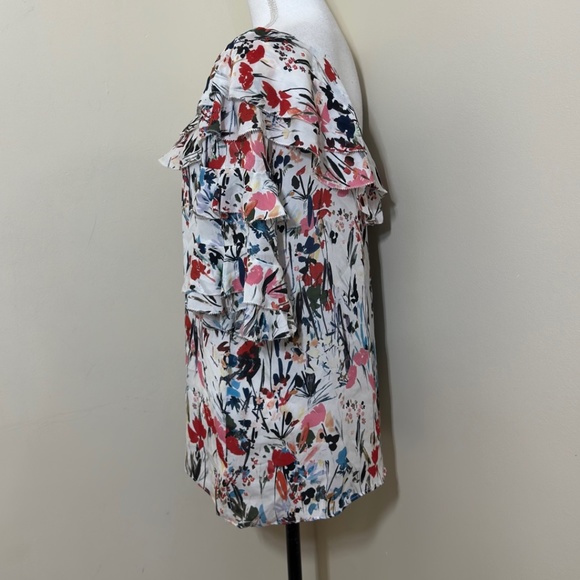 Parker Clayton || Woman’s Ruffle Watercolor Floral Silk Top size Med - Picture 5 of 13